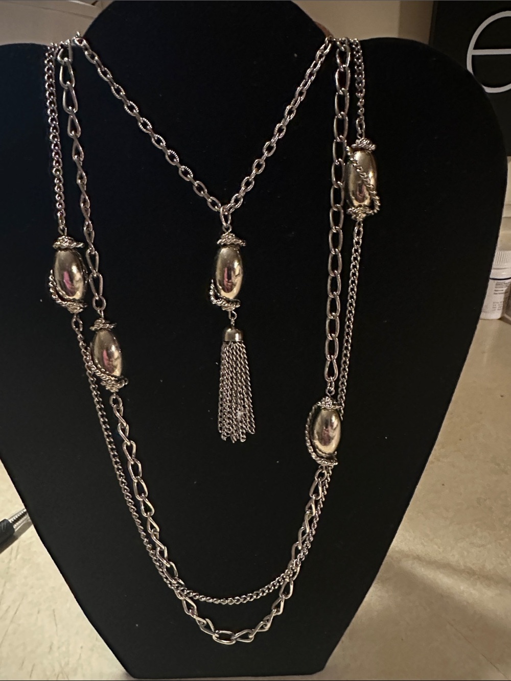 Vintage “Celebrity” Silver Multi-Strand Pendant Necklace with Tassel
